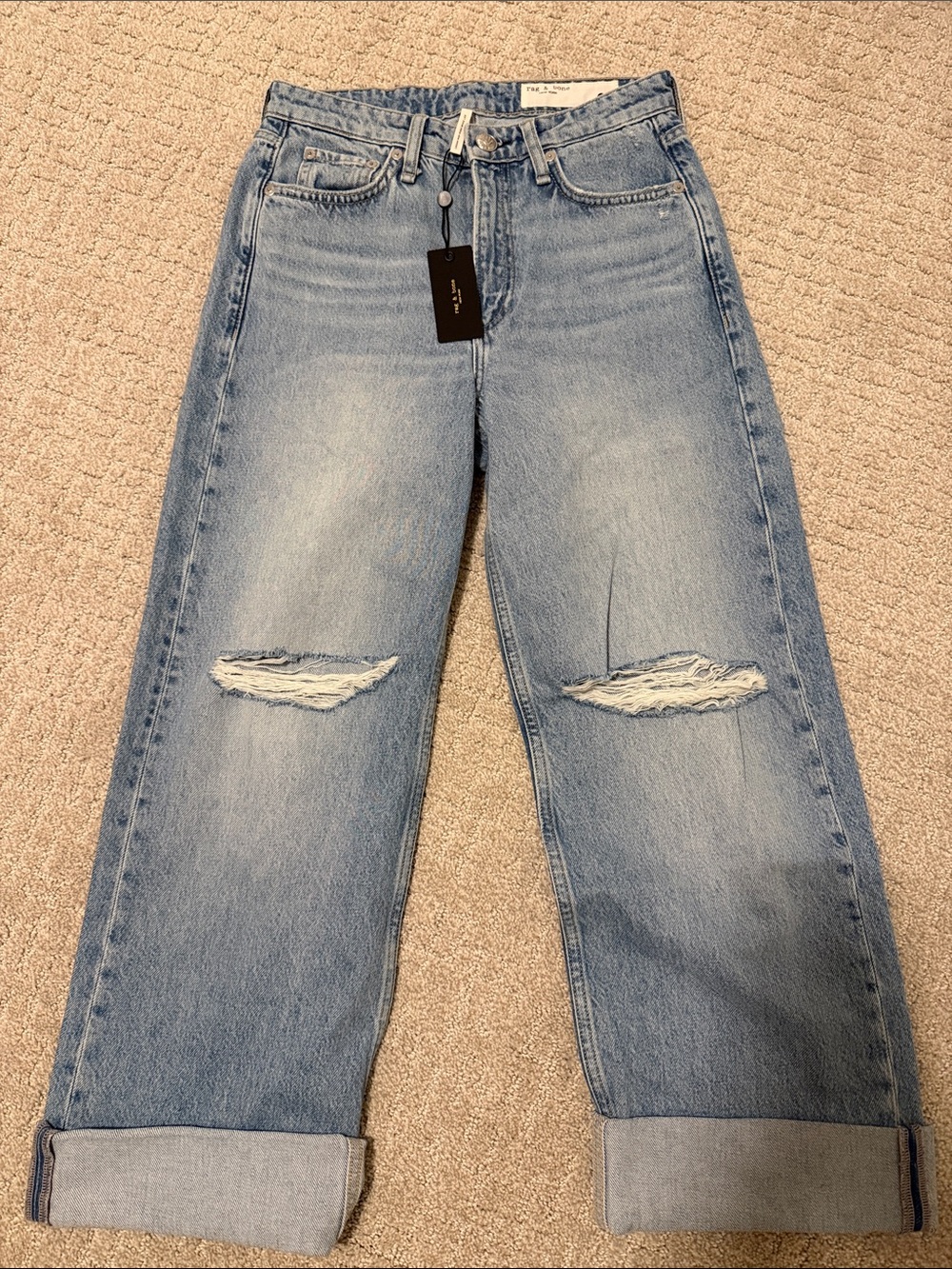 rag & bone Light Blue Distressed Boyfriend Jeans
